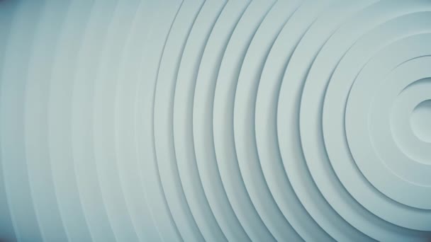 Modèle abstrait de cercles avec effet de déplacement. Anneaux d'animation blancs. Contexte abstrait pour la présentation des entreprises. Le centre est déplacé sur le côté. Boucle sans couture 4k rendu 3d — Video