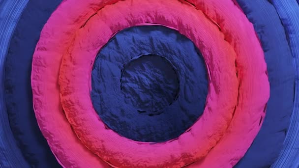 Abstract patroon van kleurrijke cirkels met offset effect. Rood blauwe ringen animatie. Een abstracte creatieve achtergrond. Naadloze lus 4k 3d render. — Stockvideo