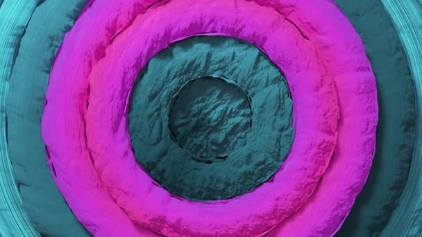 Abstraktes Muster bunter Kreise mit Offset-Effekt. Animation rosa blauer Ringe. Abstrakter kreativer Hintergrund. Nahtlose Schleife 4k 3d render. — Stockvideo