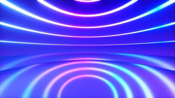 オフセット効果のある明るいネオン照明付きの球状の部屋 ビジネスの背景 3Dイラスト — ストック写真