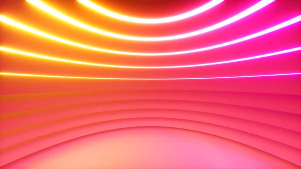 オフセット効果のある明るいネオン照明付きの球状の部屋 ビジネスの背景 3Dイラスト — ストック写真
