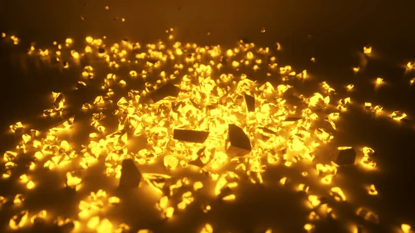 明るい輝く石のキューブは スローモーションで何千もの小さな断片に粉砕します 破壊概念3Dイラスト — ストック写真