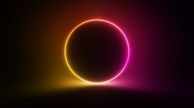 Soyut dairesel neon arkaplan. Flüoresan parlayan neon yanıp sönen ışık gradyanı. 3d illüstrasyon