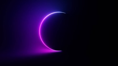 Soyut dairesel neon arkaplan. Flüoresan parlayan neon ışığı gradyanı. 3d illüstrasyon