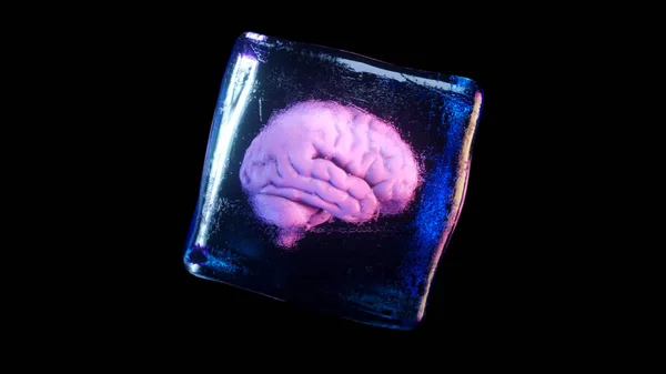 Frozen Human Brain Spinning Ice Cube Illustration — Stock Photo, Image