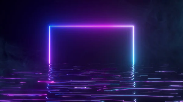 Ein Heller Leuchtrahmen Schimmert Mit Einem Neonspektrum Wasser Verrauchter Hintergrund — Stockfoto