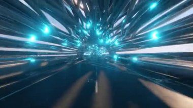 Bir yolu olan fütüristik bir fiber optik tünelde uçmak. Gelecek teknolojileri konsepti. İş geçmişi. Hoş doğal ışıklandırma. Teknolojik bağlantılar. Kusursuz 3D döngü oluşturucu