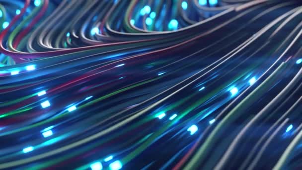 Pacchetti di linee di fibre ottiche astratte. I segnali luminosi trasmettono rapidamente i dati per la connessione Internet ad alta velocità. Tecnologia e concetto di internet. rendering 3d — Video Stock