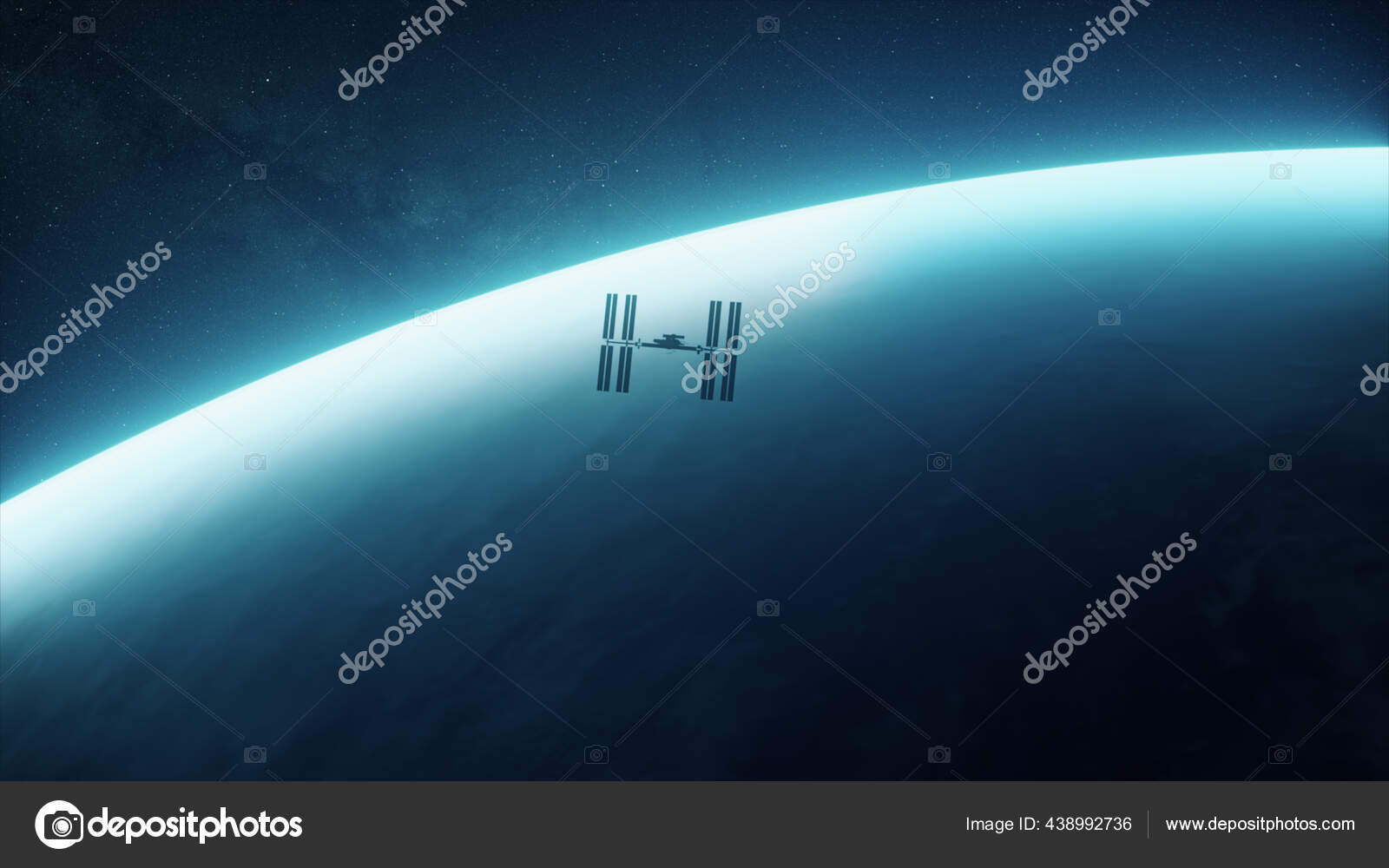 国際宇宙ステーション宇宙空間で地球上を周回するiss 何百万もの星と天の川 3dイラスト ストック写真 C Flashmovie