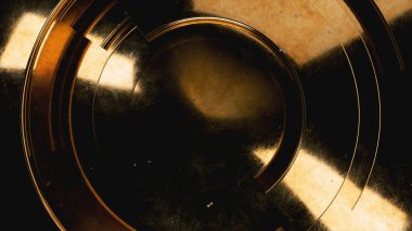 Altın çağdaş iş videoları. Çemberin parçaları dönüyor. Spiral yüzeysel çizik kavramı. 3d illüstrasyon