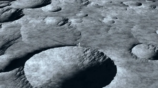 Astronaut Stands Surface Moon Craters Backdrop Planet Earth Outer Space — Stock Photo, Image