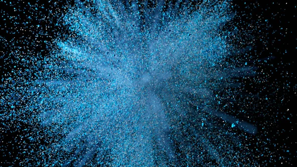 蓝色粉末的爆炸延迟了行动与数百万粒子和烟雾的作用 3D说明 — 图库照片