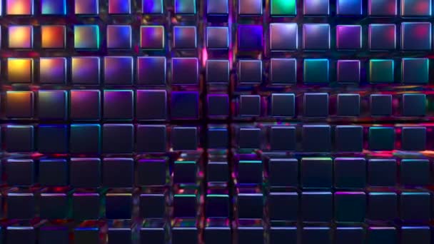 Abstract 3d render with cubes in neon light. Nice waves footage. Violet spheres moving like waves on dark background. Seamless loop animation — Stock Video