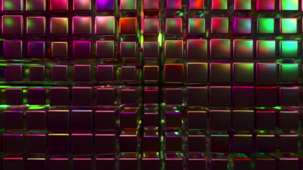 Абстрактный 3D-рендер с кубиками в неоновом свете. Хорошие кадры волн. Фиолетовые сферы движутся как волны на тёмном фоне. Бесшовная анимация цикла — стоковое видео