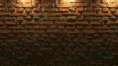 Sıcak ışığı olan boş tuğla duvar, boşluğu kopyala. Duvarın arka planında ışık efekti. Boş arkaplan. Kusursuz 3D döngü oluşturucu.