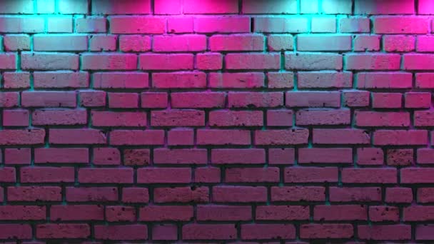 Neon ışıklı boş tuğla duvar, kopyalama alanı. Duvarın arka planında ışık efekti. Modern ışık tayfı. Boş arkaplan. Kusursuz 3D döngü oluşturucu. — Stok video