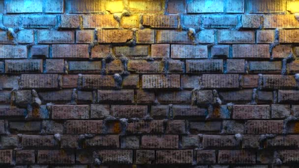 Mur de briques vide avec néon, espace de copie. Effet de lumière sur un fond de mur de briques. Spectre lumineux moderne. Fond vide. Boucle sans couture rendu 3d. — Video