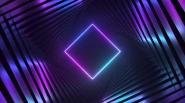 Soyut ultraviyole fütüristik arka plan, pembe mavi neon ışıklı dönen tünel. Modern neon ışık tayfı. Kusursuz 3D döngü oluşturucu