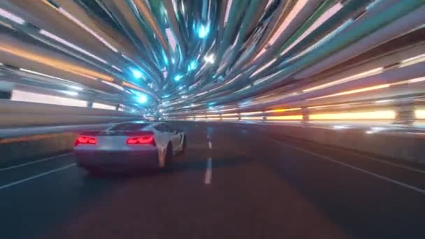 Il movimento dell'auto su un ponte futuristico con fibra ottica. Concetto di tecnologie future. Contesto commerciale. Piacevole luce naturale. loop senza soluzione di continuità rendering 3d — Video Stock