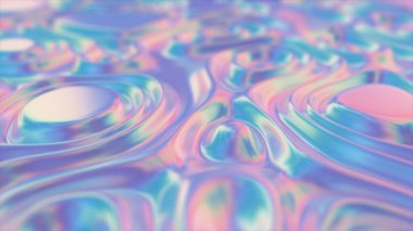 Canlandırılmış 3 boyutlu sallanan kumaş dokusu. Sıvı holografik arka plan. Dalgalar ve kumaş kıvrımlarıyla ipek kumaştan pürüzsüz dalga yüzeyi. 3d illüstrasyon