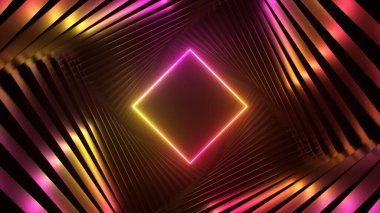Soyut ultraviyole fütüristik arka plan, pembe sarı neon ışıklı dönen tünel. Modern neon ışık tayfı. 3d illüstrasyon