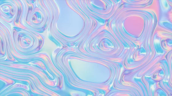 Canlandırılmış 3 boyutlu sallanan kumaş dokusu. Sıvı holografik arka plan. Dalgalar ve kumaş kıvrımlarıyla ipek kumaştan pürüzsüz dalga yüzeyi. 3d illüstrasyon