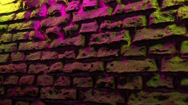 Empty brick wall with neon light, copy space. Light effect on a brick wall background. Modern light spectrum. Empty background. 3d illustration