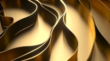 Altın dalga arka planı. Altın bir yüzeyde altın çizgiler. Organik altın dokular. 3d canlandırma