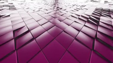 Küplerden soyut modern arkaplan. Pembe köşegen kareler. Ultra geniş kamera açısı. Kusursuz döngünün 3d animasyonu.