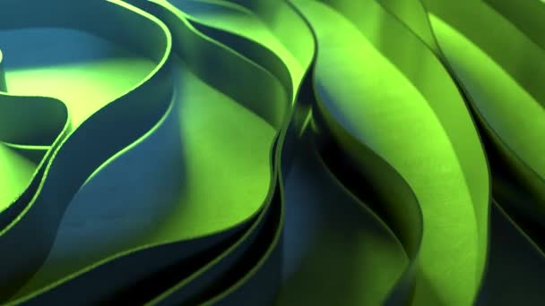 Dynamisk animasjon av abstrakte striper som virker sammen. Sirkelbølge. Grønn neonbelysning. 3d animasjon – stockvideo