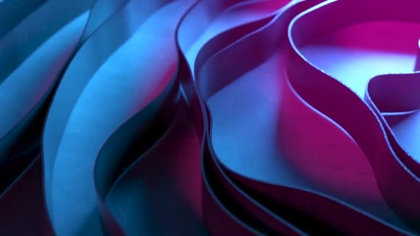 Animazione dinamica di strisce astratte che interagiscono tra loro. Onda circolare. Illuminazione al neon viola blu. Animazione 3d — Video Stock