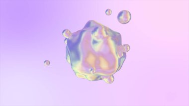 Holografik sıvı damlaları soyut akan animasyon. 3d illüstrasyon
