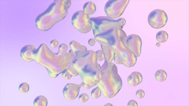 Holografik sıvı damlaları soyut akan animasyon. 3d illüstrasyon