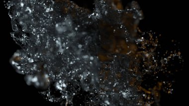 Soyut arkaplan. Dönen milyonlarca parçacık siyah arka planda izole edilmiş. Parçacık bulutu. 3d illüstrasyon