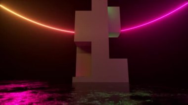 Neon ışıkla aydınlatılmış ve 3 boyutlu piksellerden ortaya çıkan bir Philopoemen heykeli. Müze sanat objesi. Retro fütüristik tasarım. 3d canlandırma