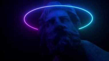 Filozof heykeli neon ışığıyla aydınlatılır. Müze sanat eseri 3 boyutlu taramayla elde edildi. Retro fütüristik tasarım. 3d oylama