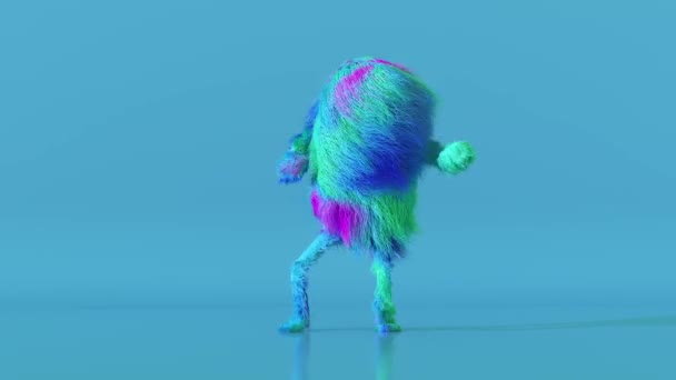 Allegro colorato peloso personaggio dei cartoni animati danza, animale peloso, divertirsi, peloso animazione mascotte. Design moderno e minimalista. Animazione 3d di loop senza soluzione di continuità. — Video Stock