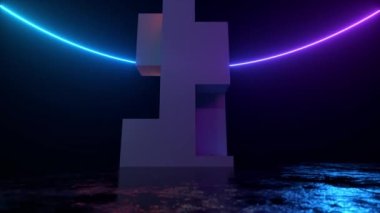 Neon ışıkla aydınlatılmış ve 3 boyutlu piksellerden ortaya çıkan bir Philopoemen heykeli. Müze sanat objesi. Retro fütüristik tasarım. 3d canlandırma