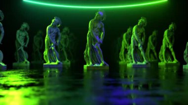 Filozof heykeli neon ışığıyla aydınlatılır. Müze sanat eseri 3 boyutlu taramayla elde edildi. Retro fütüristik tasarım. 3d oylama