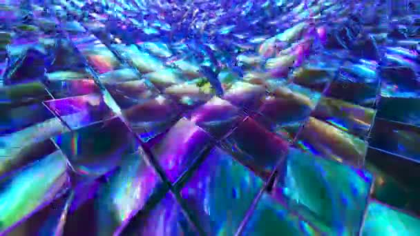반사 홀로그램 입방체의 노골적 인 배경은 파동 표면을 만든다. 현대 네온 조명, 유행하는 배경. 3d 바다없는 고리 모양의 애니메이션 — 비디오