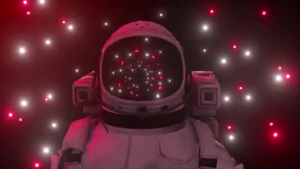 Astronauta rodeado de luces de neón intermitentes. Concepto de música y discoteca. animación 3d de un bucle sin costuras — Vídeos de Stock