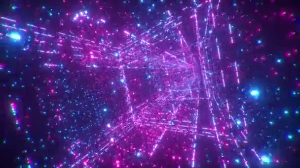Tunel technologii cyfrowej. 3D Big Data Cyfrowy kwadrat z futurystyczną matrycą. Kod binarny sieci cząstek. Tło technologii ruchu i komunikacji. Cząstki migające. — Wideo stockowe
