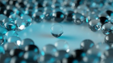 Bir cam küre etrafında dinamik cam küreler dizisi. Sosyal konsept. 3d illüstrasyon