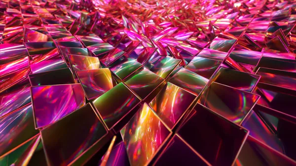 Fondo Abstracto Cubos Holográficos Reflectantes Que Crean Una Superficie Onda — Foto de Stock