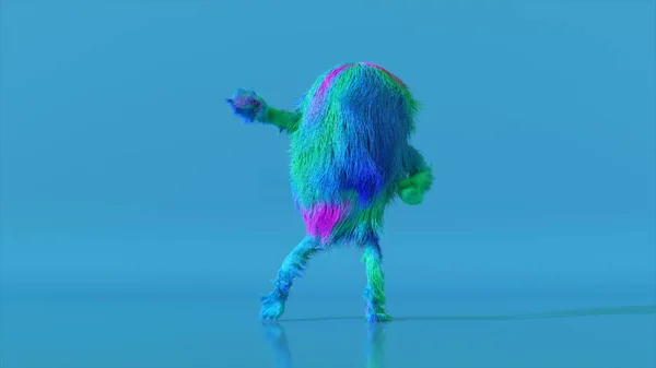 Cheerful Colorful Hairy Cartoon Dancing Character Furry Animal Having Fun — Stock Photo, Image