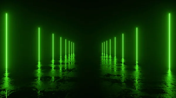 Futuristisches Science Fiction Spektakel Gelbe Neonlichter Leuchten Einem Raum Mit — Stockfoto