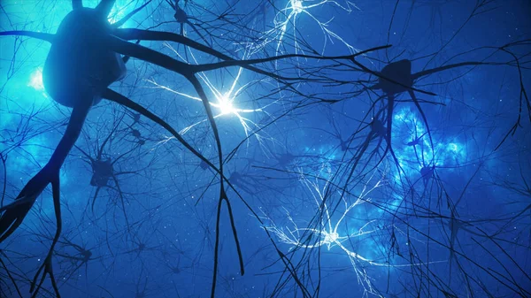 Illustration Aktiviteten Hos Neuroner Och Synapser Neurala Förbindelser Yttre Rymden — Stockfoto