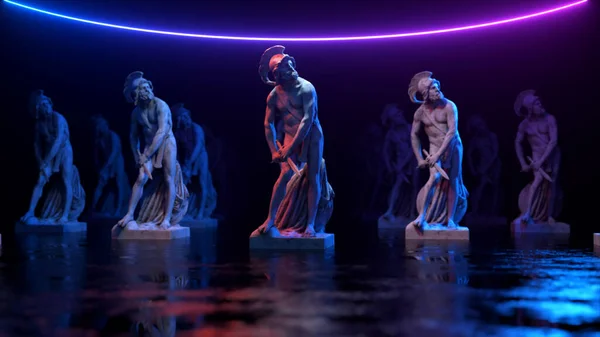 Philopoemen Skulptur Beleuchtet Von Neonlicht Museumskunstobjekt Das Durch Scannen Gewonnen — Stockfoto