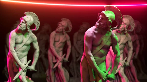 Philopoemen Sculpture Illuminated Neon Light Museum Art Object Obtained Scanning — Stock Photo, Image