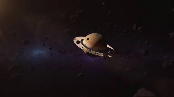 Planète Saturne Dans Espace Ville Située Long Des Anneaux Saturne — Photo